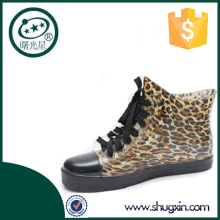 Botas de equitação de mulheres sexy com padrão de leopardo sapato de injeção em pvc tornozelo D-615